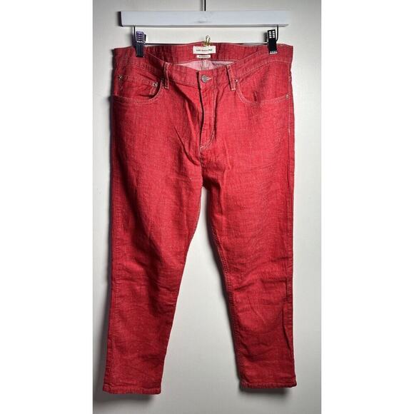 Isabel Marant Etoile Linen Blend Red High Rise Straight Ankle Pant Sz 40 US 10 - Picture 1 of 9